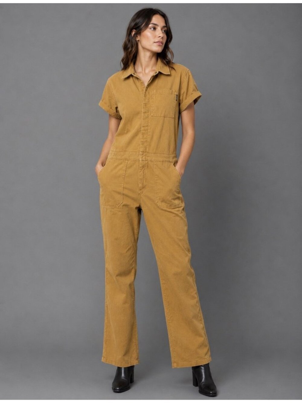 ATWYLD Womens L/12 Tan One-Piece Pit Crew Jumpsuit Coveralls Short Sleeves READ